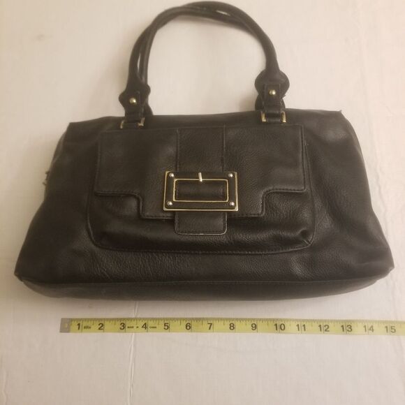 Liz Claiborne Black Faux Leather Satchel Double Handle Zippered Shoulder Bag - Picture 10 of 13